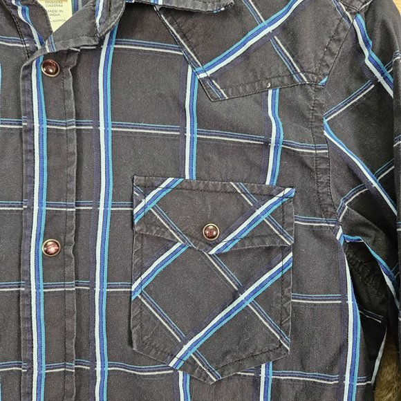 Diesel Shirt Pearl Snap Button-Down Pockets Mens Size M Black Blue Plaid Western - Picture 7 of 10